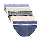 Lucky Brand Women's Microfiber Bikini Panties Multi-Pack, (5-Pack) Indigo/Bone/Heather Grey/Pale Aqua/Periwinkle, Small