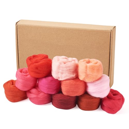 Image of Boutigem 12 Colors 2.11oz Red Wool Roving, Felting Wool for DIY Craft, Needle Felting Wool Supplies, Spinning Wool Roving for Needle Felting, Fiber Wool Yarn for Hand Spinning, Weaving and Blending
