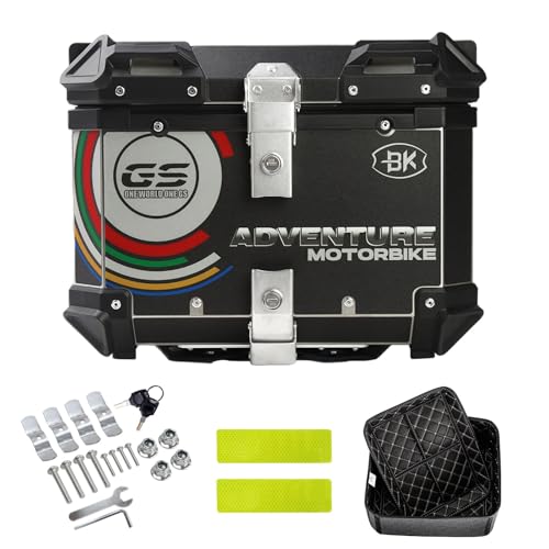 Top case moto 45L top box coffre arrière moto en aluminium noir de rangement pour scooter avec plaque