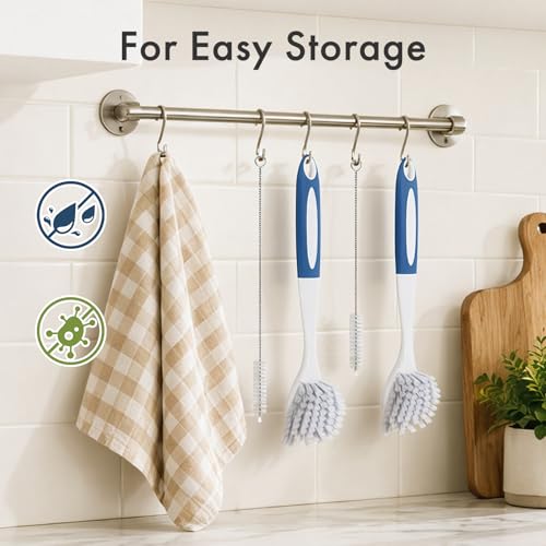 Image of Amazer Dish Brush with Handle, 2 Pack Kitchen Scrub Brushes with Built-in Scraper for Cleaning, Dish Scrubber with Stiff Bristles for Sink, Pots, Pans (Blue+Blue)