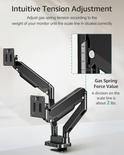 Image of MOUNT PRO Dual Monitor Desk Mount for 39 inch Ultrawide Screen up to 33lbs, Heavy Duty Monitor Arm Double Gas Spring Arms for 2 Monitors, Adjustable Computer Monitor Stand with USB, VESA 75x75 100x100