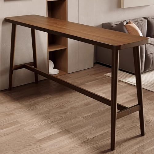 JINGSHIQIAOPL Mesa de Comedor Estrecha de Altura Alta con Esquinas Redondeadas, Barra Bar de Madera Maciza, Mesas Altas Cocina para Bar, Cocina y Sala de Estar, Nogal(120x40x105cm/47x16x41in)
