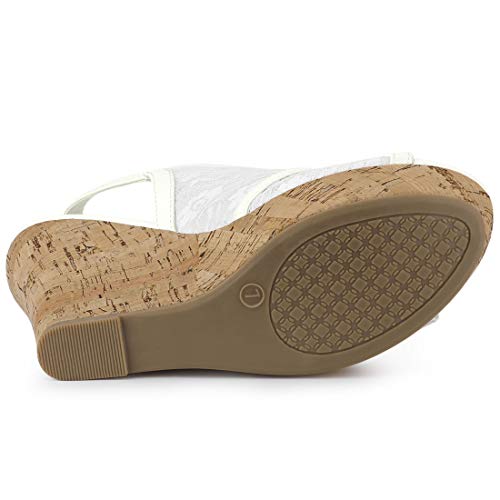 Allegra K Women's Open Toe Platform Heel Lace Wedges White Sandals - 7 M US
