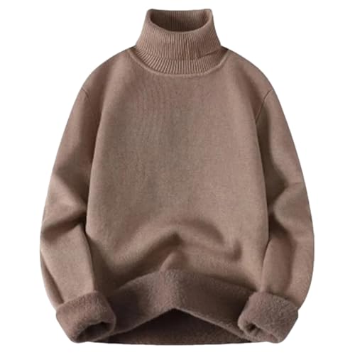 Men's Winter Turtleneck Sweater Solid Color Warm Fleece Slim Knitted Casual Sweaters Pullover
