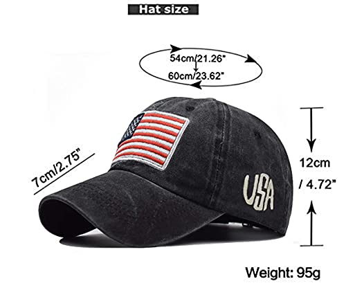 Image of IZUS Women USA-Flag Baseball-Cap American Patriotic Baseball Hats Men's Distressed-Cotton Dad-Hat for Adult Teens
