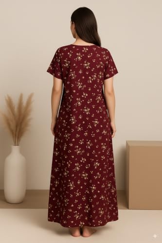 Image of Bahumaan Pure Cotton Nighty for Woman | Floral Gown for Women Nightwear with Pocket | Cotton Nighty for Women Stylish | Maxi for Women Cotton