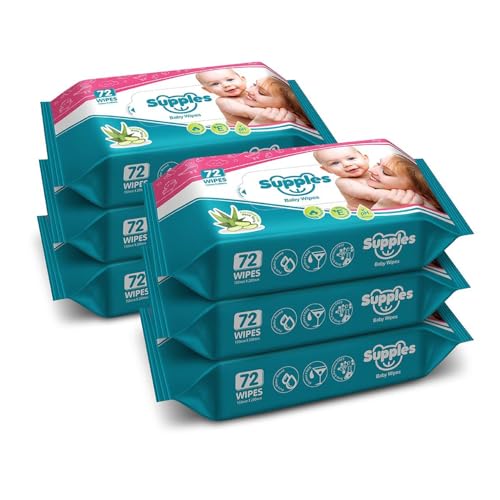 Image of Amazon Brand - Supples Baby Wet Wipes | 432 Wipes | 72 Wipes x 36 Packs | Enriched With Aloe Vera and Vitamin E | Alcohol-Free and Paraben-Free | Pure Water-Based formulation