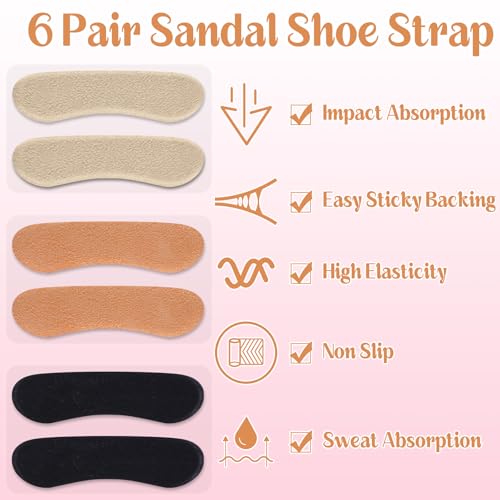 Image of Cutecrop 6 Pair Sandal Shoe Strap Extender Heel Sandal Strap Cushion Strips Heel Grips Liner Insert for Shoes Too Big Preventing Slipping, Rubbing, Non-Slip