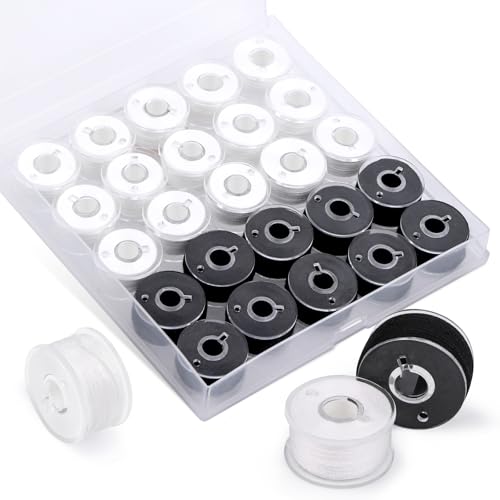 UzecPk Sewing Thread Kit 25 Pcs Bobbins for Sewing Machine Embroidery Bobbin Thread Size A SA156 Sewing Machine Threads for Embroidery and Sewing Machines DIY 50yds/Spool (White/Black)
