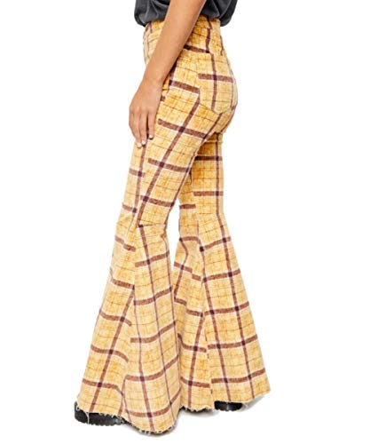 Free People Just Float On Flare High Waist Corduroy Pants, Mustard Plaid 24 #TOP2