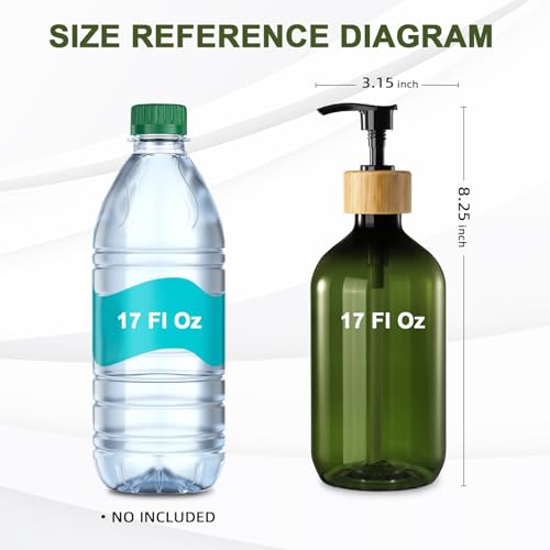 Image of KASUNTING Green Soap Dispenser, Plastic Bathroom Soap and Lotion Dispenser Set with Bamboo Pump, 2 Pack 17 Fl Oz Hand and Dish Soap Dispensers Set for Bathroom, Refillable Liquid Soap Bottles
