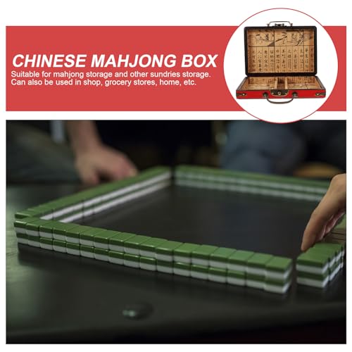 Caja de almacenamiento Mahjong de madera portátil con asa miniatura 5