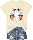 Halloween Shirts Pumpkin Shirt Women: Cute Ghost Shirt Casual Fall Halloween Spooky Season Graphic Short Sleeve Tee Tops