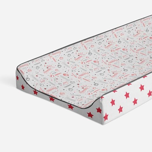 Bacati Baseball Red/Grey Muslin Quilted Changing Pad Cover