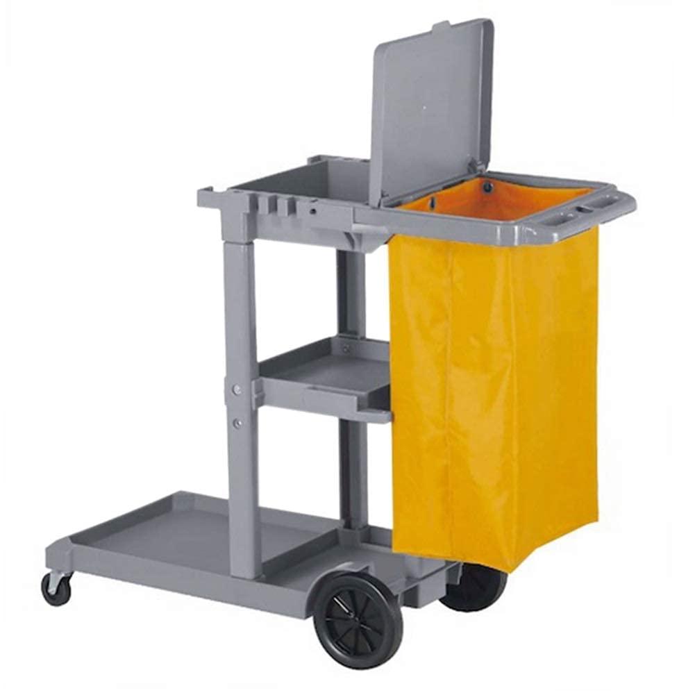 Ygcbl Grey Multifunctional Storage Trolley,Carts,Serving Cart Trolley Heavy Duty Housekeeping Cart With Lid Large Wheels, Commercial Hotel Traditional Janitorial Cleaning Trolley, Load 100Kg,Gray,Gray