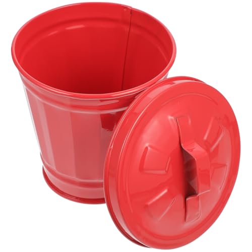 Mini caneca de basura Hemobllo para escritorio, con tapa, metal, roja