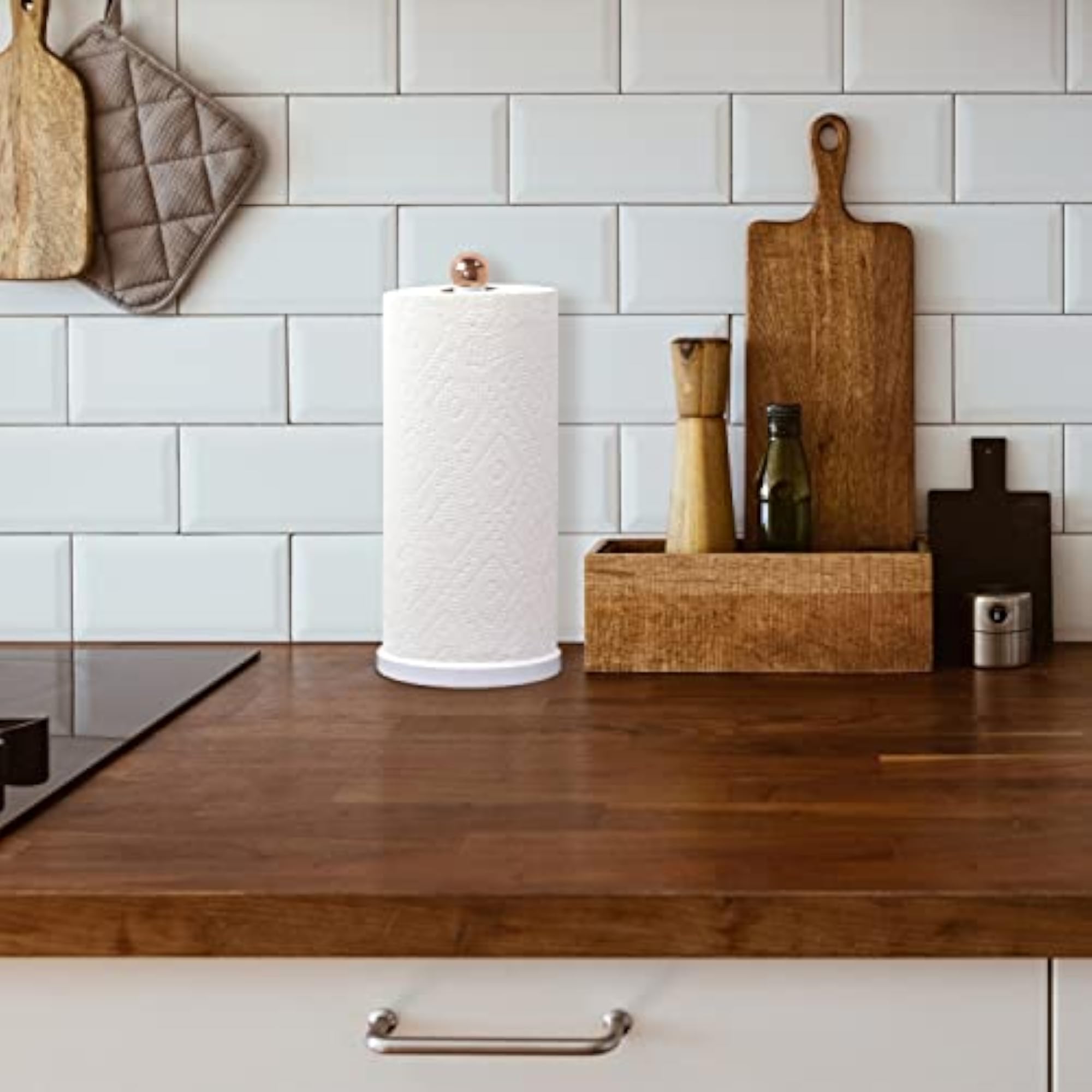 White Countertop Paper Towel Holder with Weighted Base