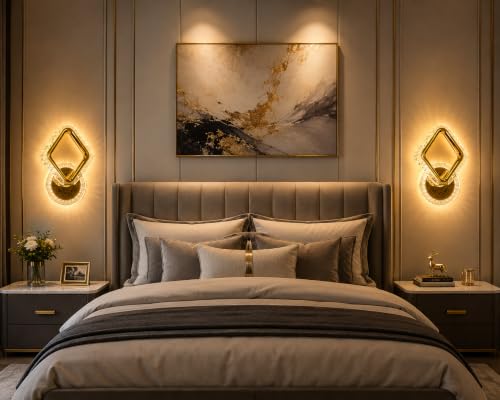 Image of FILLISKA Luxurious Acrylic Crystal Wall Lamp with Adjustable Colour Changing Function, Elegant Finish (Acrylic LuxuriousGold-2061)