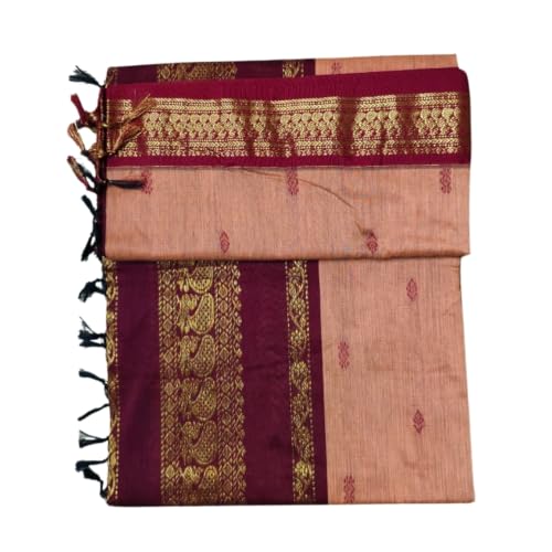 Image of Pure Kalyani Cotton Saree | Zari Border & Blouse Piece - Lata Gadwal Design | Traditional Saree