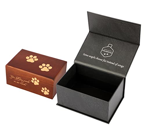 Goldentag Pet Urns For Dogs Ashes – Premium Pine Tree Wood Cremation Urn For Small Pets, Cats, Dogs – Wooden Keepsake Box With Engraved Paw Prints – Elegant Pet Ashes Keepsake Funeral Urn Box #TOP1
