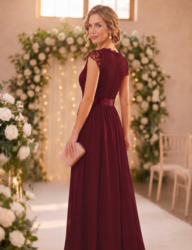 Image of Dressystar Women's V Neck Sleeveless Lace Bridesmaid Dress Wedding Party Gown
