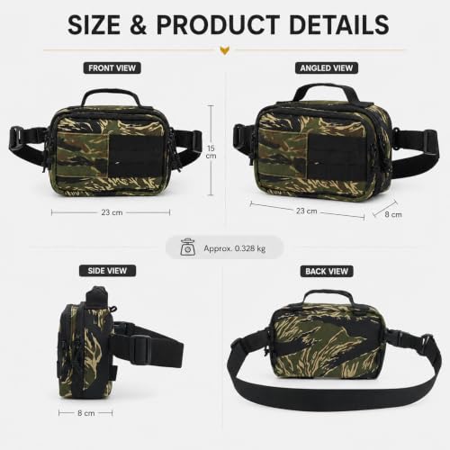 Bolso EDC de hombro tipo riñonera cruzada compacta con camuflaje Tiger Stripe 3