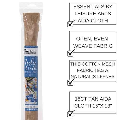 Image of Essentials By Leisure Arts Aida Cloth, 18 Count, Beige Tan, Cross Stitch Fabric, Embroidery Fabric, Cross Stitch Supplies for Crafting, Stitching, and Sewing Projects 15X18