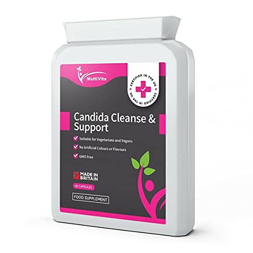 Candida Cleanse and Support - 60 All in ONE Vegan Capsules - Powerful Herbs Blended with Caprylic Acid Aloe Vera Probiotics & More - Yeast/Thrush Support