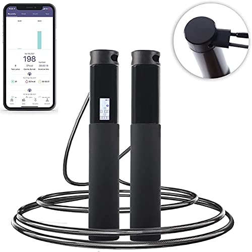 Health IQ Jump Ropes with Digital Counter Bluetooth Connectivity App Ios/Android with Weight Calorie Timer Circles for Training, Fitness, Exercise, Workout for Unisex Adults and Kids(Black ,Polyester)
