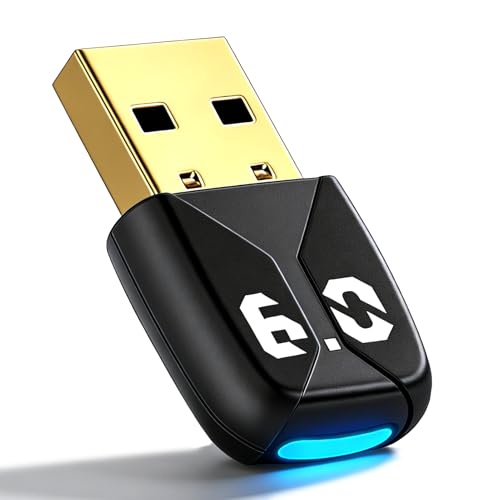 Adaptador Bluetooth 6.0 USB para PC, Dongle Bluetooth USB para Windows 11/10/8.1, Gran Alcance y Baja latencia, Bluetooth USB Conecta hasta 5 Dispositivos ratón, Teclado, Auriculares