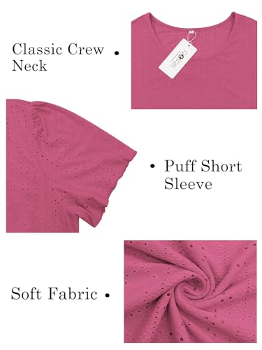 ROSRISS Plus-Size Tops for Women Summer Trendy Eyelet Puff Short Sleeve T Shirts Casual Crewneck Solid Color Tunics XL-5XL4