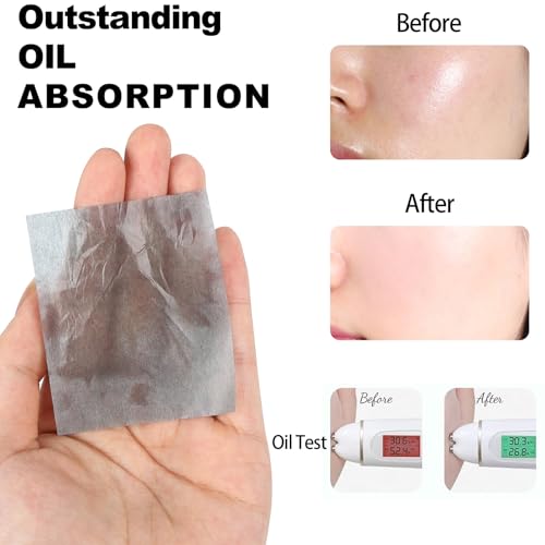 Oil Blotting Sheets for Face - 500 Sheets with Mirror & Puff | Super Absorbent Oil Control Film for Work, Gym & Events | Makeup-Friendly, Natural Blotting Papers for Oily Skin | Women, Men & Teens