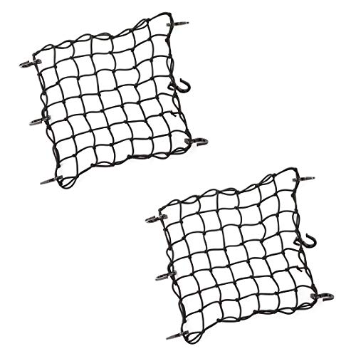 CZC AUTO 15 x15  Black Latex Bungee Cargo Net Stretch to 30 x30  Gear Helmet Luggage Netting with 2 X2  Small Mesh 6 Adjustable Plastic Hooks for Motorcycle Paddleboard Quad Canoe Moped ATV (2 Pack)