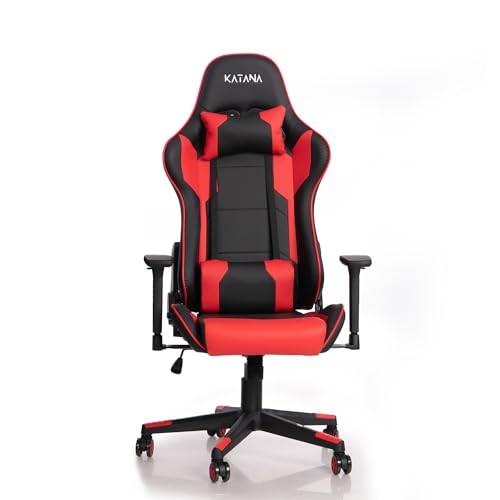 KATANA KT-03 | Multi-Functional Ergonomic Gaming & Office Chair | 3D Adjustable Armrests | Premium PU Leather Upholstery | Adjustable Neck & Lumbar Support Pillow (Black and Red)