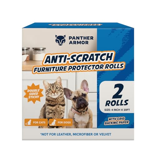 Panther Armor Anti Cat Scratch Furniture Protector, 2pk Roll, Double Sided Sticky Cat Tape, Scratch Guards from Claws, Cat Scratching Deterrent, 4in x 20ft