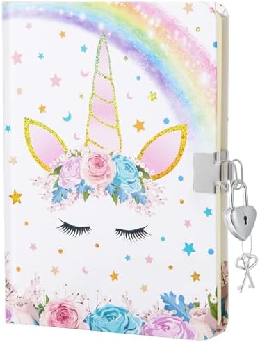 WERNNSAI Glitter Unicorn Kids Diary for Girls, Secret Diary with ...