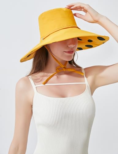 Huamulan M3015-YELLOW Wide Brim Women Sun Hat Summer Beach Bucket Fishing Hats Reversible Packable Uv Protection thumb #1