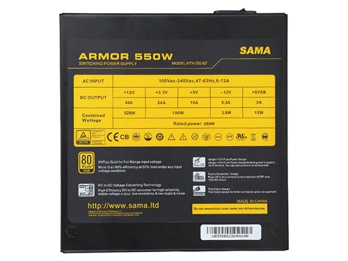 SAMA 550W White Power Supply 80+ Gold Certified Mode 12V FDB Fanless & Silent Mode PFC PC PSU ATX Power Supply Black 10 Years Warranty