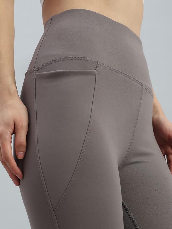 Image of GO COLORS Solid Nylon Stretch Ankle Length Training Tights | High Rise, Side Pockets