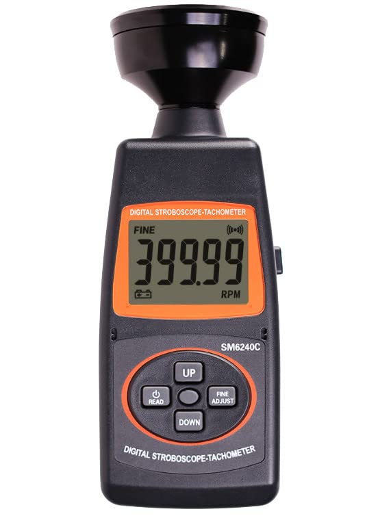 Photo Stroboscope Tachometer Digital Tachometer Stroboscope Rechargeable Stroboscope with Data Storage Function 10 Stroboscopic Data Measuring Range 60 to 40000RPM/FPM Accuracy 0.05%