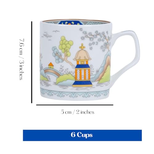 Image of GOLDEN QUEEN'S Handcrafted Floral Tea Cups - Set of 6 | Perfect for Daily Use, Elevate Your Tea and Coffee Experience - Oriental Pagoda