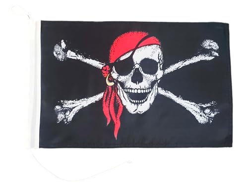 Fahne Flagge Pirat Totenkopf Rotes Kopftuch Bootsfahne GUTE QUALITÄT - 30 x 45 cm