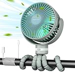 Momcozy 8000mAh Portable Stroller Fan, 27H Ultra-long Battery Life, Detachable 4 Speed 360°Rotate, LED Night Light with 2 Modes, USB Rechargeable& Handheld Cooling Fan for Travel, Car Seat (Sage)