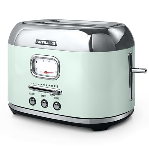 Muse Retro Toaster, 2 Scheiben, 6 Bräunungsstufen, analoge Anzeige, beleuchtete Tasten, Krümelschublade, pastell grün