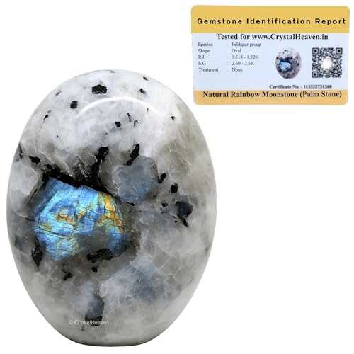 Image of Crystal Heaven Certified Rainbow Moonstone Palm Pebbles Stones for Anxiety Stress Relief Massage - AAA Grade Original Healing Gemstone Agate Palm Stone for Yoga Meditation Spiritual Reiki Feng Shui