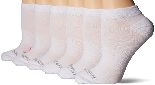Fruit of the Loom Women's Fit for Me Everyday Active No Show Socks-6 Pair Pack, white/pink, white/yellow, white/purple, Shoe Size: 4-10