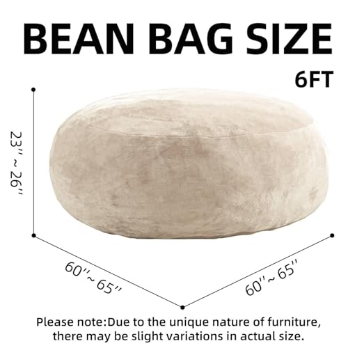Image of 6FT,jumbo bean bag chair for adults，bean bag with filler included，Comfortable and soft flannel cover, removable and washable, oversized bean bag, suitable for living room and bedroom.(Apricot, 6 Foot)