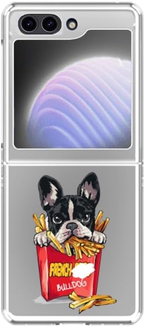 Compatible con Samsung Galaxy Z Flip 5, divertido patrón de bulldog francés con diseño de papas fritas estilo animal, funda protectora transparente