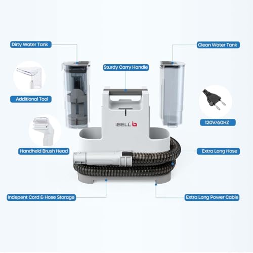 Image of IBELL POWERHOUSE Spot Cleaner Machine,Multi-Purpose Portable Carpet /Sofa Cleaner with 12 kPa Suction, 1.8L Dual Tanks, Brush Head