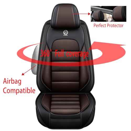 Image of Fit for Sedan SUV Pick-up Truck,Automotive,Ice Slik Nappa Leather Car Seat Covers,Waterproof Durability Washable Seat Covers,5 Seat Complete Set Standard Full Coverage Car Seat Cover(Brown & Black)